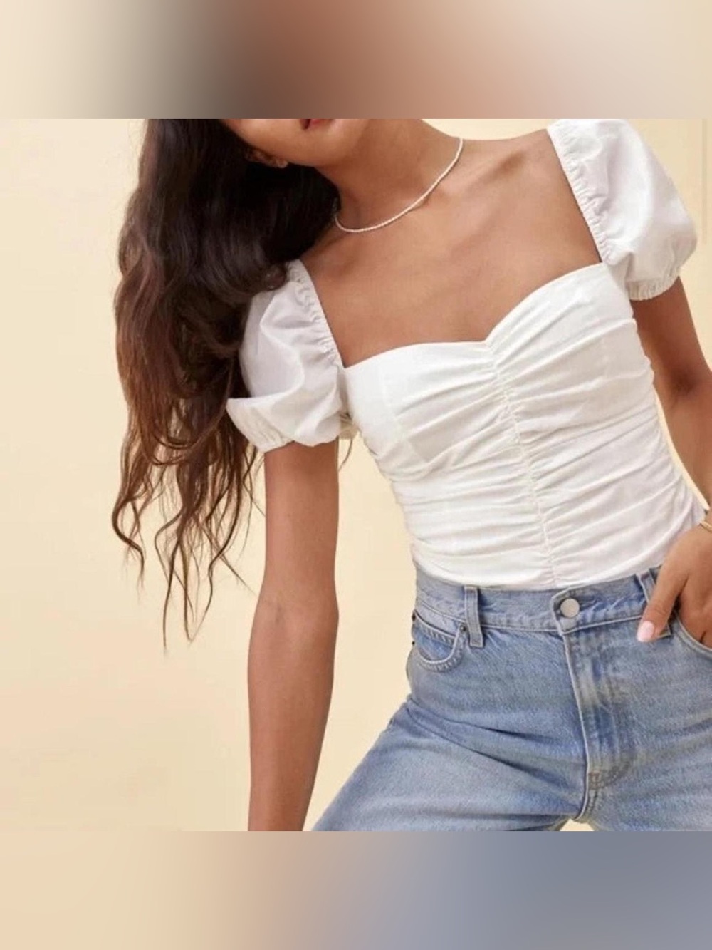 Reformation White Radish Puff Sleeve Top